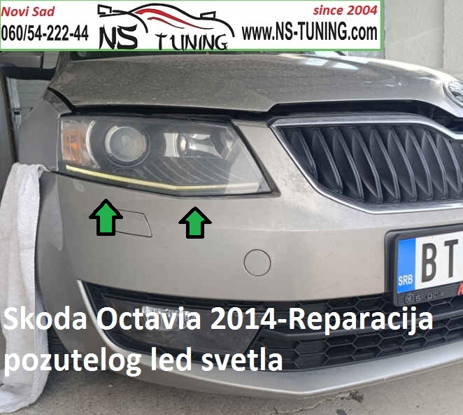 skoda oktavia 2013 2014 2015 zuta traka u faru led reparacija servis fara novi sad ns tuning